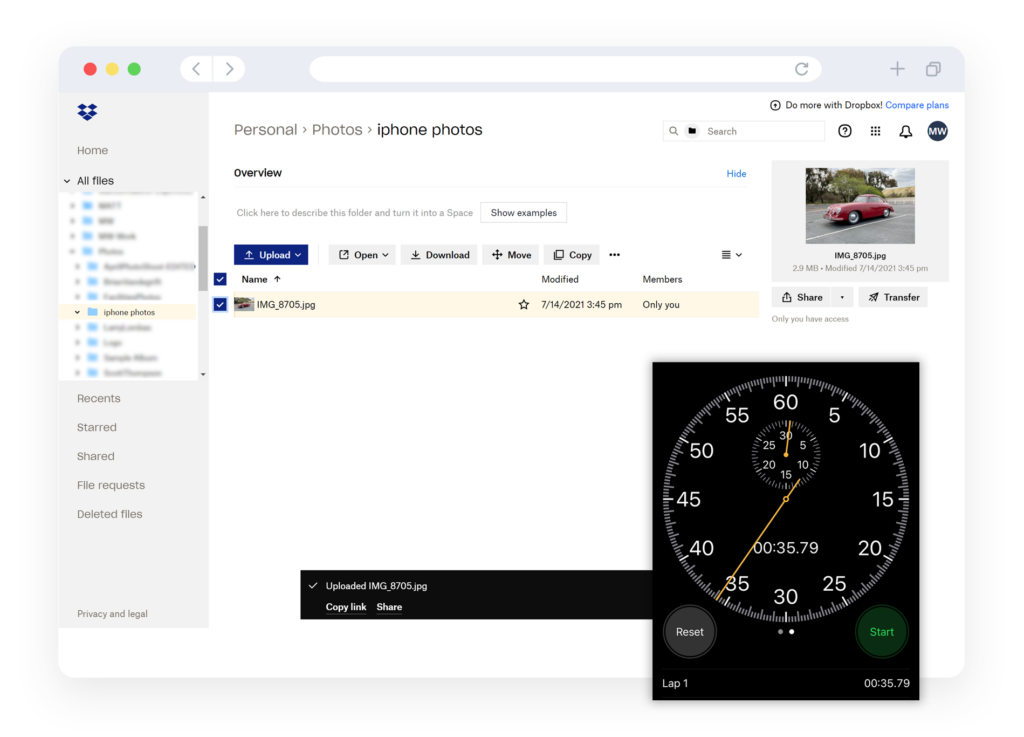 iPhone stopwatch image in Dropbox